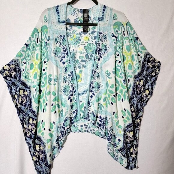 Vince Camuto Womens Cover Up One Size Open Front Kimono Sleeve Blue White Green - Picture 1 of 10